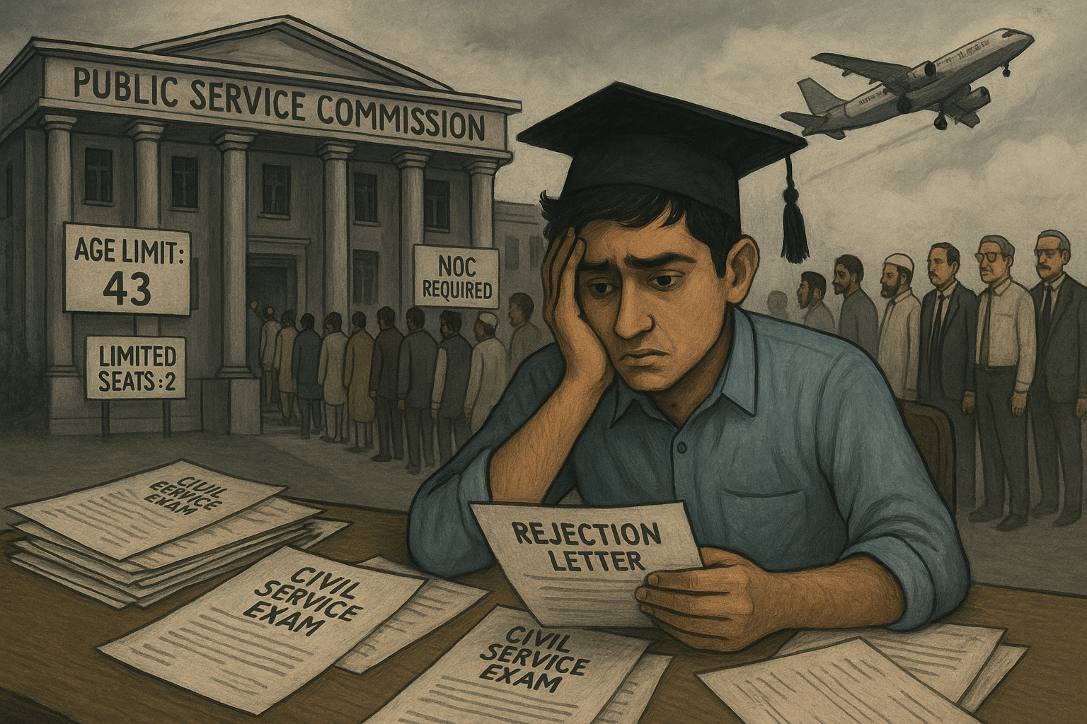 Thousands of fresh graduates compete for a handful of posts, only to be edged out by experience, quotas, and a system stacked against them.